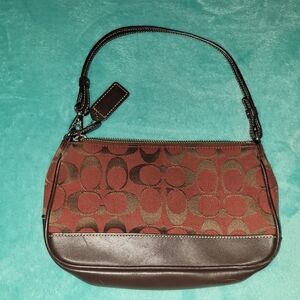 Coach Brown and Red Signature Shoulder Bag